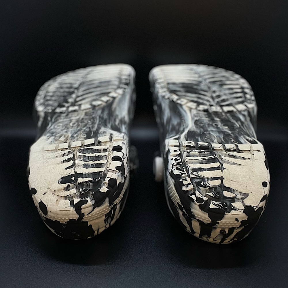 Black and white marble Crocs